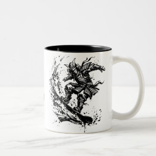 Snowboard Brush Art - Snowboarder Samurai Two-Tone Coffee Mug
