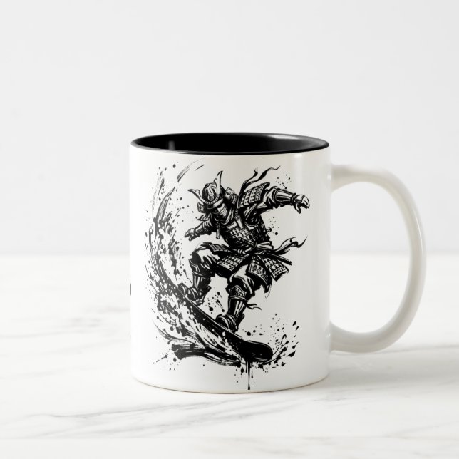 Snowboard Brush Art - Snowboarder Samurai Two-Tone Coffee Mug (Right)