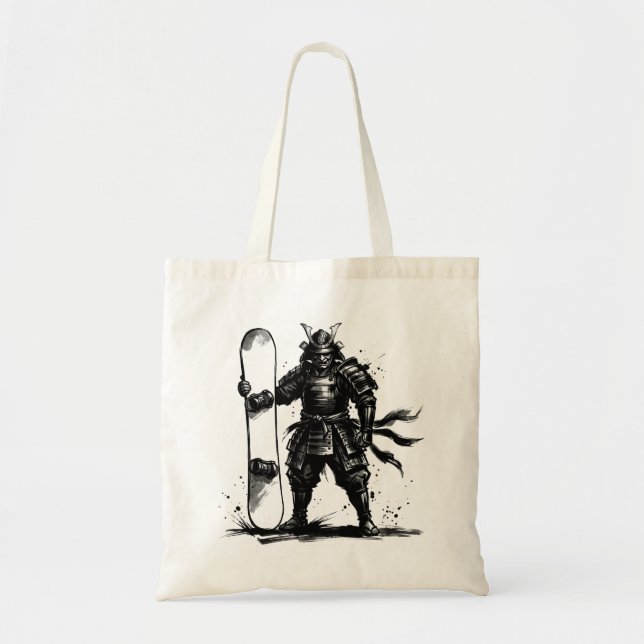 Snowboard Brush Art - Snowboarder Standing Samurai Tote Bag (Front)