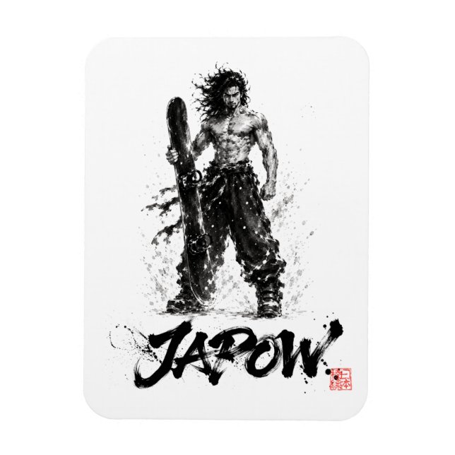 Snowboard Brush Art - Standing Samurai Musashi Magnet (Vertical)