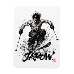 Snowboard Brush Art - Standing Samurai Musashi Ski Magnet
