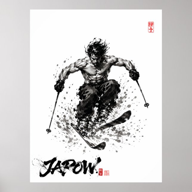 Snowboard Brush Art - Standing Samurai Musashi ski Poster (Front)