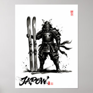 Snowboard Brush Art - Standing Samurai Ski Poster