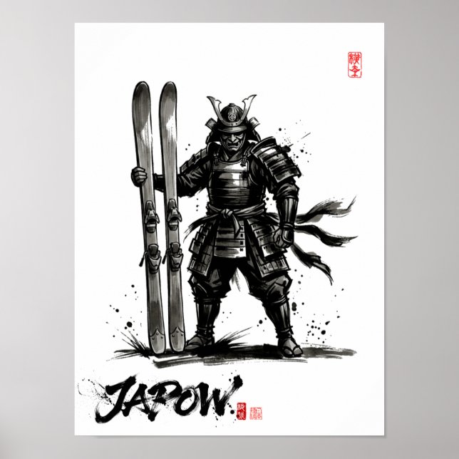 Snowboard Brush Art - Standing Samurai Ski Poster (Front)