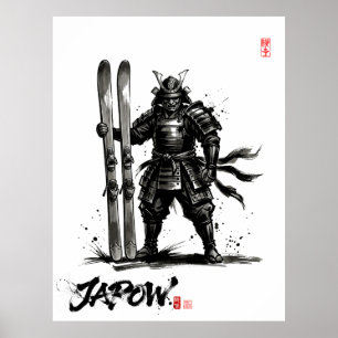 Snowboard Brush Art - Standing Samurai Ski Poster