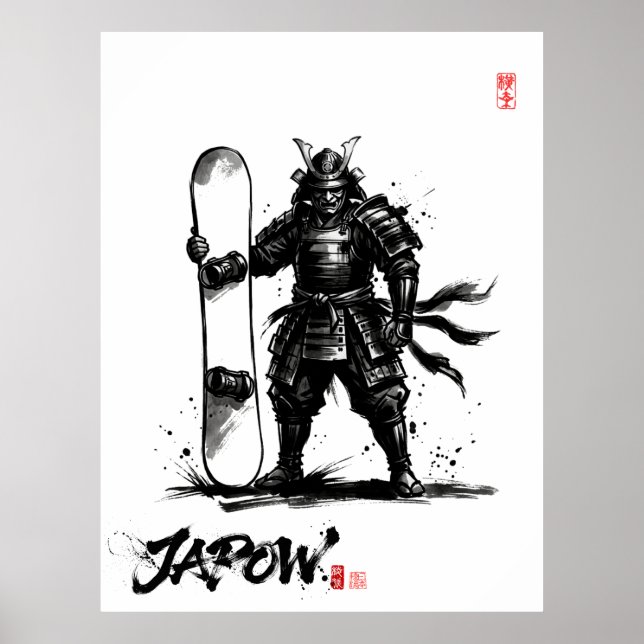 Snowboard Brush Art - Standing Samurai Snowboard Poster (Front)