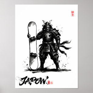 Snowboard Brush Art - Standing Samurai Snowboard Poster