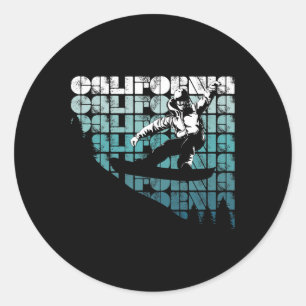 Snowboard California Ca Retro Vintage Snowboarding Classic Round Sticker