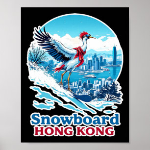 Snowboard Crane In Hong Kong Blue Skyline Poster