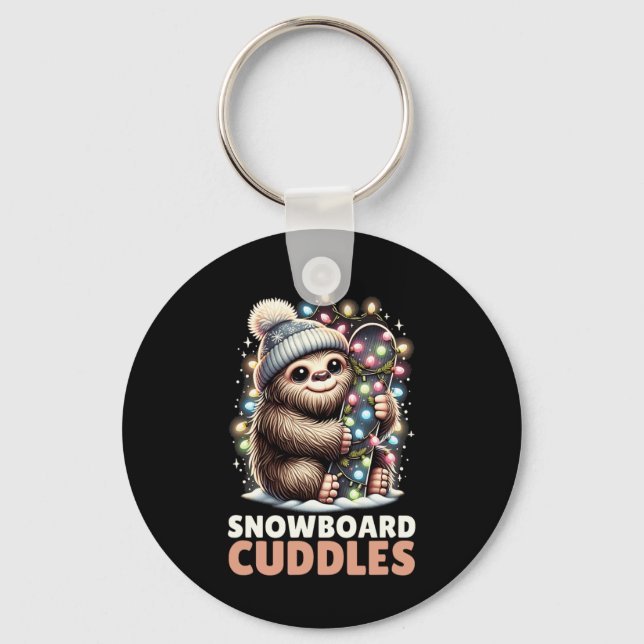 Snowboard Cuddles Christmas Lit Bigfoot Snowboardi Key Ring (Front)