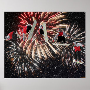Snowboard Fireworks Stars Poster
