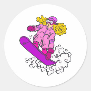 Snowboard Girl Classic Round Sticker