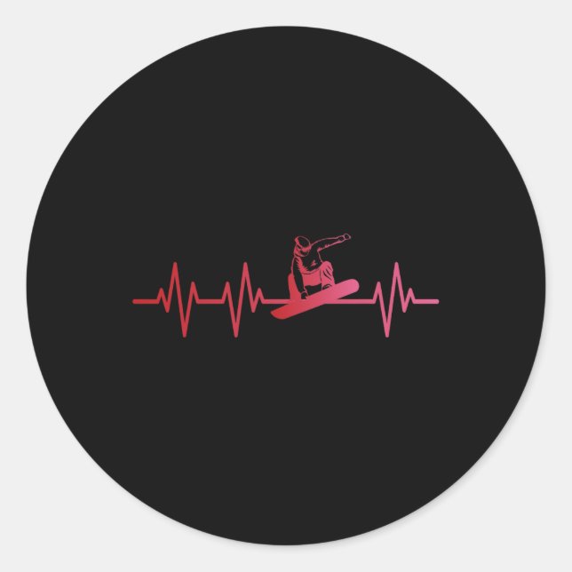 Snowboard Heartbeat 80s 90s Retro Winter Snowboard Classic Round Sticker (Front)