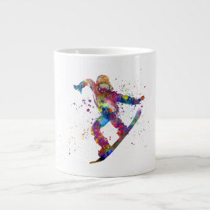 Snowboard in watercolor large coffee mug