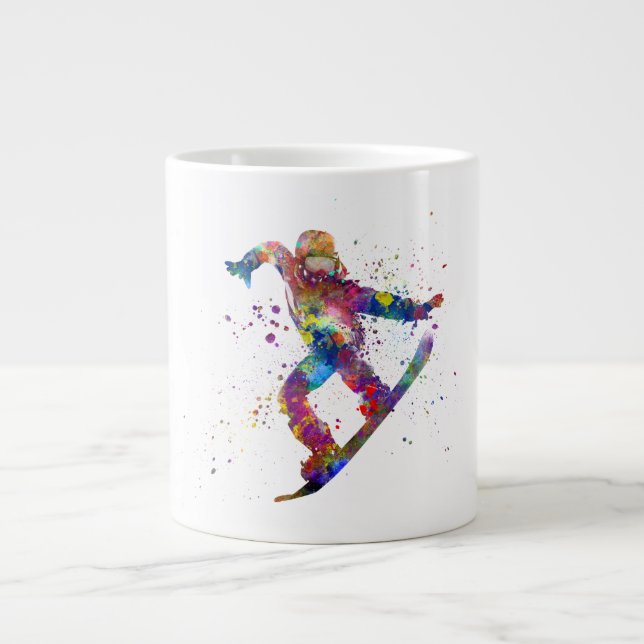 Snowboard in watercolor large coffee mug (Front)