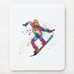 Snowboard in watercolor mouse pad