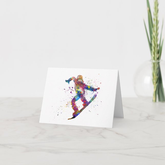 Snowboard in watercolor thank you card (Front)