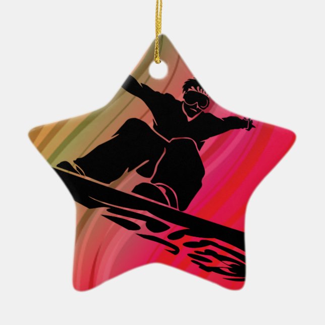 Snowboard Jump Ceramic Tree Decoration (Front)