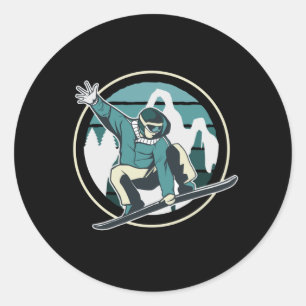SNOWBOARD JUMP CLASSIC ROUND STICKER