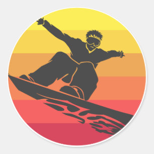 Snowboard Jump Retro Classic Round Sticker