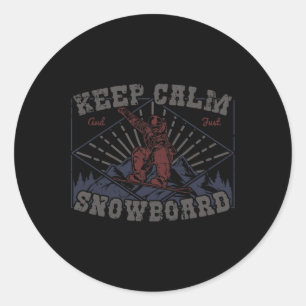 Snowboard Keep Calm Vintage Retro Snowbaording Win Classic Round Sticker