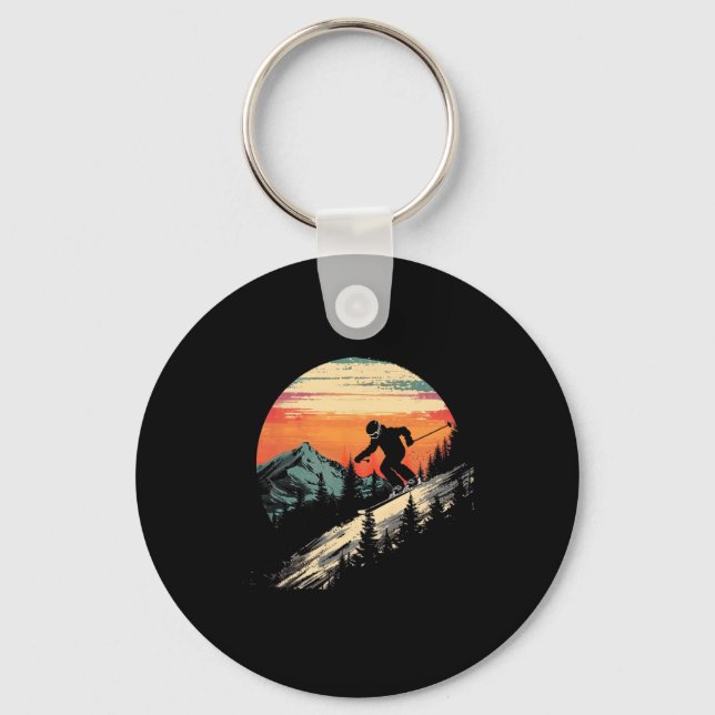 Snowboard Mountain Snowboarding Retro  Key Ring (Front)