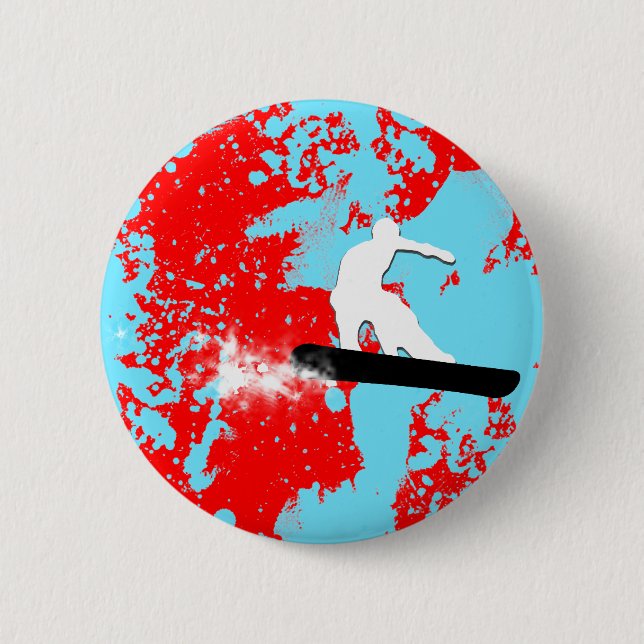 snowboard. powder trail. 6 cm round badge (Front)