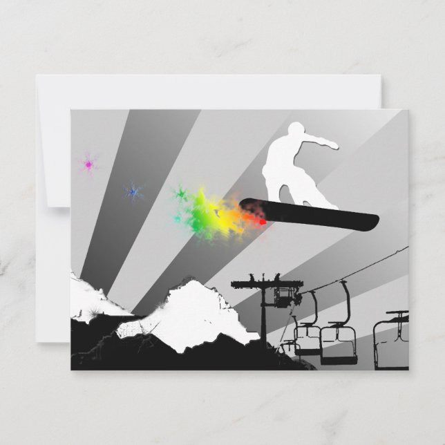 snowboard : rainbow powder trail invitation (Front)