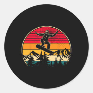 Snowboard Retro Sunset Style Snowboarding Winter S Classic Round Sticker
