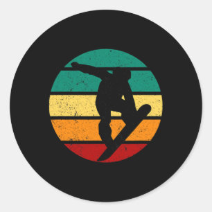 Snowboard Retro Sunset Winter Sports Alpine Skier Classic Round Sticker