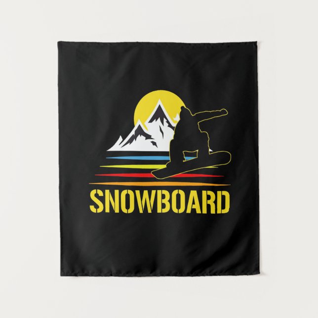 Snowboard Retro Vintage Tapestry (Front)