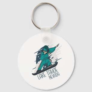Snowboard Skeleton Lake Tahoe Skiing Winter Vacati Key Ring