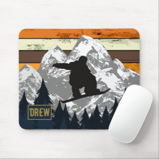 Snowboard Skiing Mountain Ski Slopes Retro Name Mouse Pad