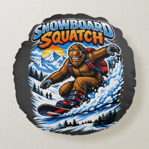 Snowboard Squatch – Funny Bigfoot Snowboarding  Round Cushion