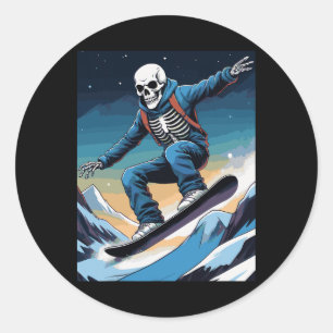 Snowboard Streetwear Snowboarding Skull Snowboarde Classic Round Sticker