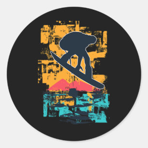 Snowboard Sunset Big Air Jump For Snowboarders  Classic Round Sticker