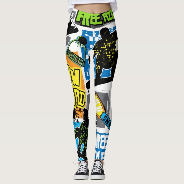 Snowboard Typography: Extreme Kid's Background. Leggings (Front)