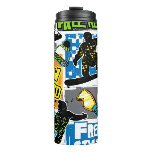 Snowboard Typography: Extreme Kid's Background. Thermal Tumbler