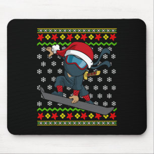 Snowboard Ugly Christmas Sweater Pattern Ninja Sno Mouse Pad