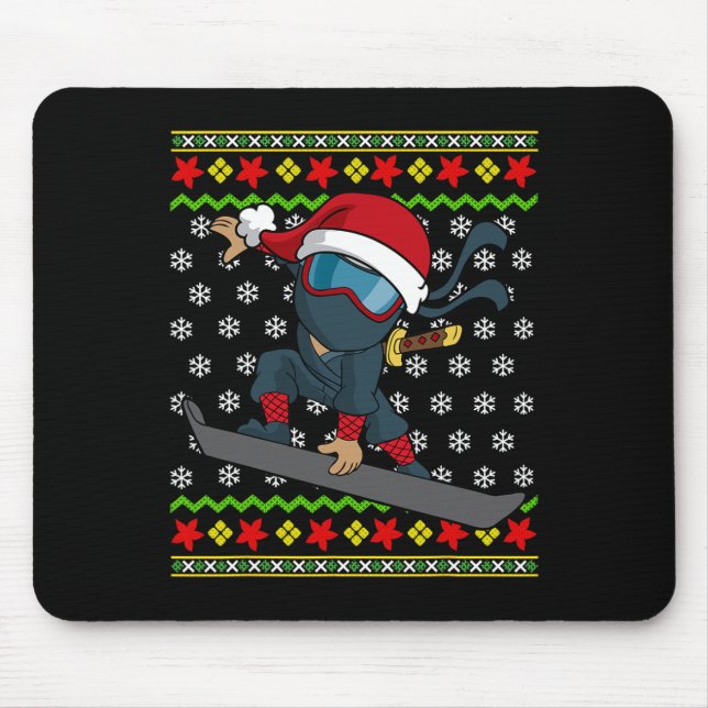 Snowboard Ugly Christmas Sweater Pattern Ninja Sno Mouse Pad (Front)