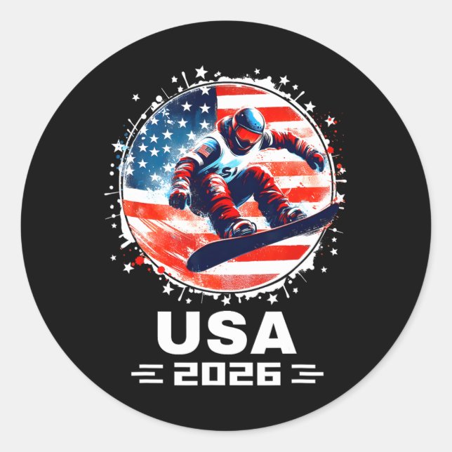 Snowboard Usa Go Usa Team Usa Flag 2026 Snowboardi Classic Round Sticker (Front)