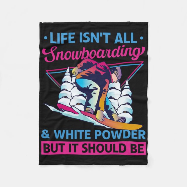 Snowboard White Powder Retro 90s 80s Snowboarding  Fleece Blanket (Front)