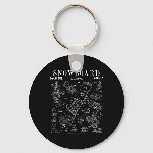 Snowboard Winter Snowboarding Vintage Patent Drawi Key Ring (Front)