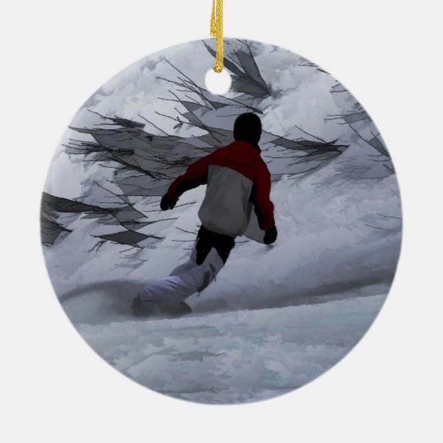 Snowboarder "Carving the Mountain" Winter Sports Ceramic Tree Decoration (Back)