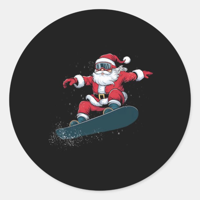 Snowboarder Christmas Santa Claus Snowboard Snowbo Classic Round Sticker (Front)