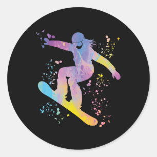 Snowboarder Colorful Snowboard Snowboarding &#;   Classic Round Sticker