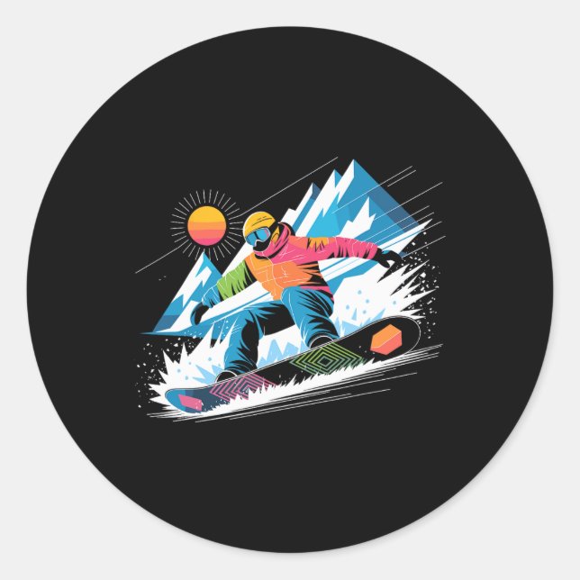 Snowboarder Explore The Slopes Snowboarding Lover  Classic Round Sticker (Front)