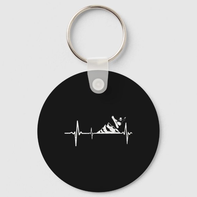 Snowboarder Heartbeat Mountain Pulse Snowboarding  Key Ring (Front)