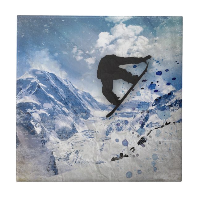 Snowboarder In Flight Tile (Front)
