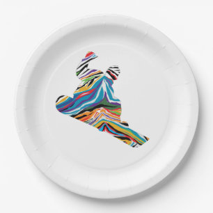 Snowboarder in Psychedelic Zebra print Paper Plate